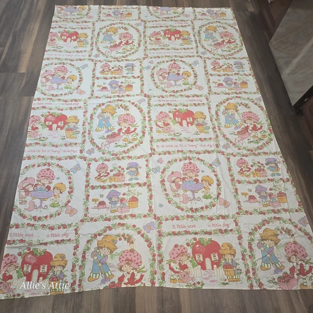 Vintage Strawberry Shortcake Friends Twin Sheet Set Fitted Flat Pillow Case 3 Pc